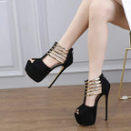 Metal Strap Zip Women Platform Pumps with Hollow Out Design