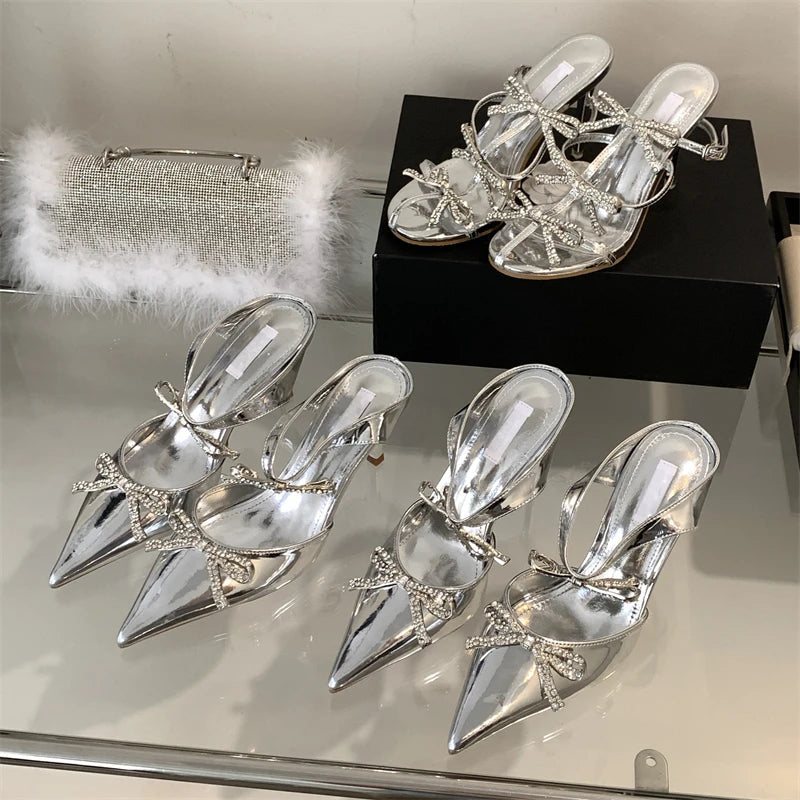 Crystal Butterfly-knot Pointed Toe Women Pumps Mule Shoes