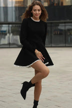 Slim Patchwork High Waist Lace Long Sleeve Mini Dress