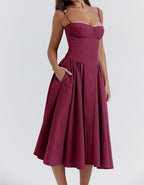 Corset Bodice Basque Waist Pleated A-Line Midi Dress