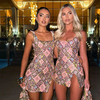Sequin Diamond Pattern Square Neck Tank Strap Bodycon Mini Dress