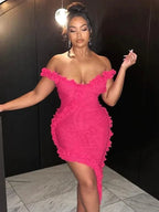 Ruffle Trim Scoop Neck Asymmetric Hem Bodycon Mini Dress