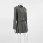 Women Striped Skirt Set Stand Collar Single Breasted Top High Waist Pleated Skirts 2024 Summer Fall New Fashion Lady Office Suit
