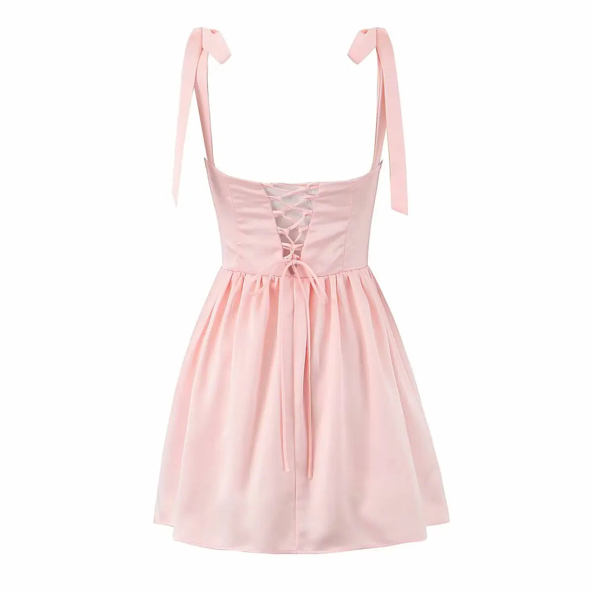 2025 Pleated Design Tie-up Sleeveless Summer Dresses Women Solid Color Slim Fit Mini Dress Simple Fashion Party Dress