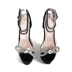 Crystal Platform Peep Toe Sandals with Ankle Buckle Strap Stiletto Thin Heels for Women