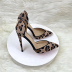 Brown Leopard Hairy Flock Pointy Toe High Heel Shoes