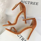 Suede Women Sandals with Stiletto Heels - 11cm and 8cm High Heels