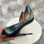Shiny Laser Crocodile Pointy Toe High Heel Shoes