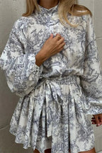 Lace-Up Pleated Long Sleeve Slim Mini Dress