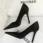 Stiletto 10 Cm Silk Satin Woman Pumps Fashion High Heels