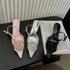 Thin High Heels Buckle Strap Women Pumps with Sexy Flower Pointed Toe Mules