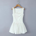 Spring New Pink Sweet Mini Dress Women Square Collar Sleeveless Short A-line Vestidos Elegant Fashion Casual Female Dresses 2025