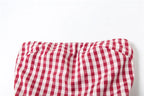 Spring Summer Plaid Tops for Women Streetwear Strapless Off Shoulder Backless Ruched Red T-shirt Girls Sleeveless Tees Top