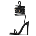 Gold Crystal Ankle Cross Strap Sandals for Women