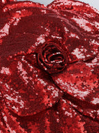 Odalys One Shoulder Red Sequin Mini Dress with 3D Flowers