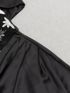 Liora Off Shoulder Satin Gown Dress with Sequin Patchwork