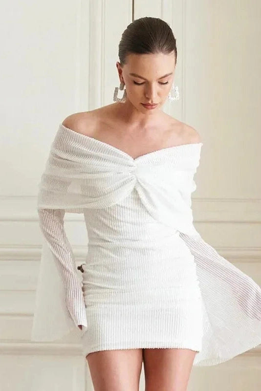 Off-Shoulder Bodycon Mini Dress with Long Sleeves