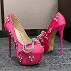 Rhinestone Butterfly-knot Platform Pumps Stiletto Heels for Women