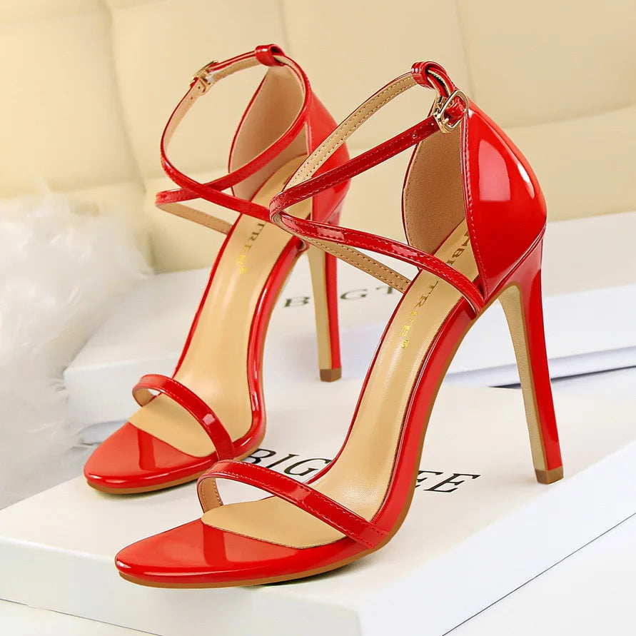 Open Toe High Heels Patent Leather Women Stiletto 11cm 7.5cm