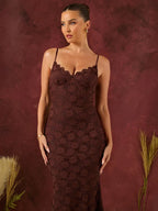 Floral Lace Sweetheart Bustier Spaghetti Strap Mermaid Maxi Gown