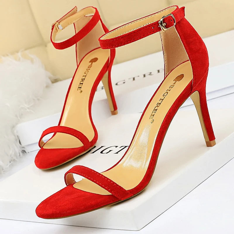 Suede Women Sandals with Stiletto Heels - 11cm and 8cm High Heels