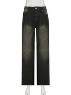 Streetwear Women'S Jeans Harajuku Cargo Pants Y2K Casual Denim Distressed Straight Wide Leg Trousers Female Korean 2024
