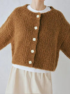 Women Brown Single Breasted Knitwear Fashion Women's O Neck Long Sleeves Loose Casual Sweater Casual New Lady Office Cardigan