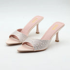 High heeled fishmouth slippers with rhinestones for summer