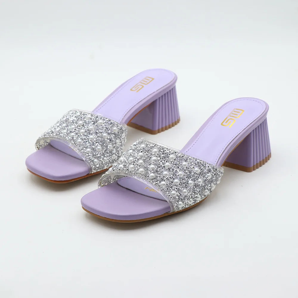 Rhinestone Slippers - Summer Fashion with Thick High Heel for Women