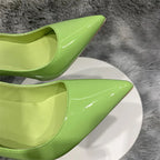 Light Green Women Side Curl Cut Pointy Toe High Heel Formal Dress Shoes