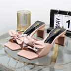 Bow Slippers for Summer with High-Heeled Sandals