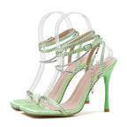 Crystal Chain Ankle Strap Sandals for Women