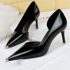 Patent Leather Women Pumps with Metal Tip High Heels 7 cm and 10.5 cm