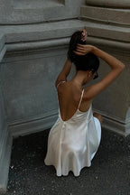 V-Neck Spaghetti Strap Backless Mini Dress with Lace Detail