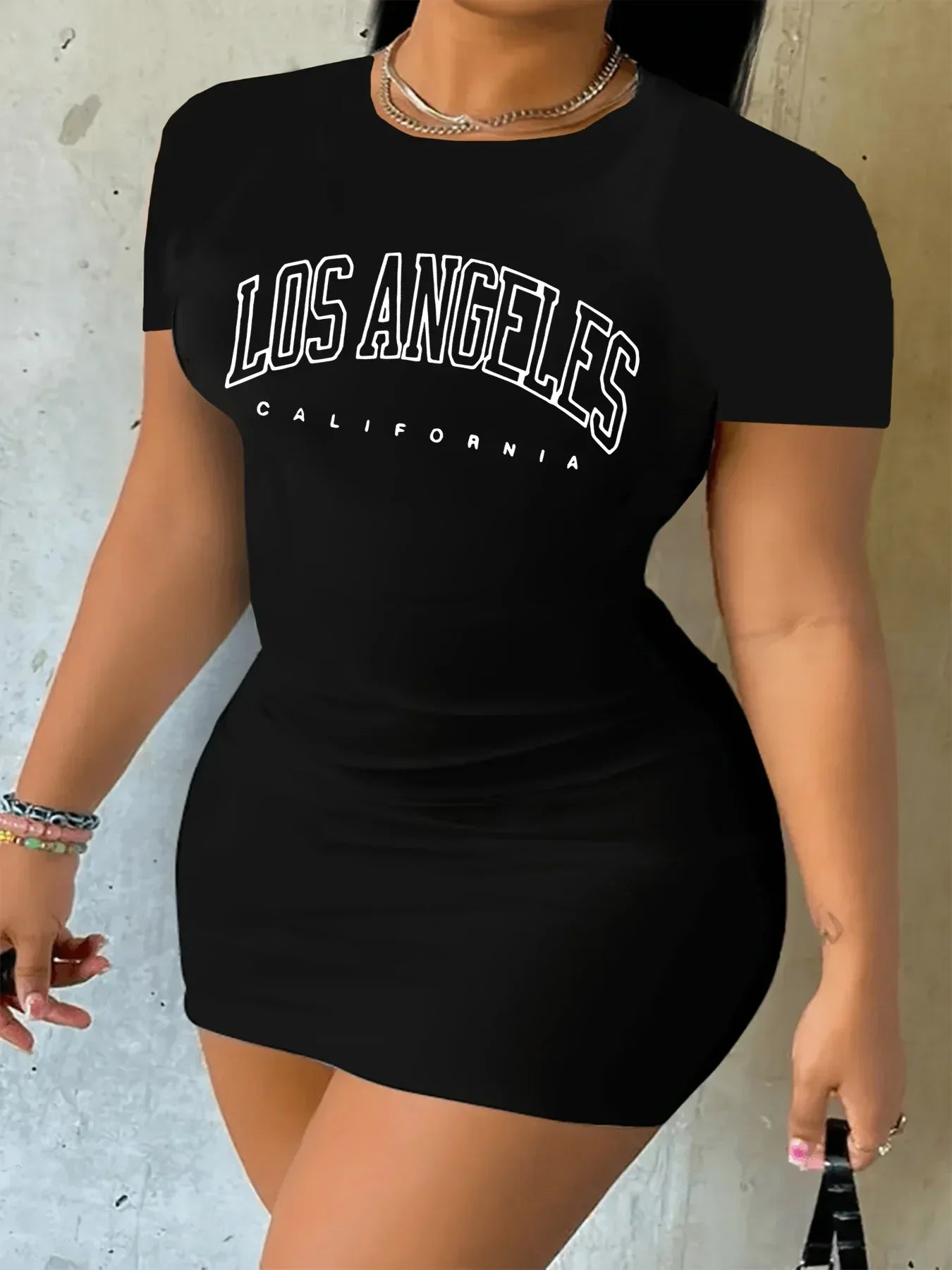 Los Angeles California Graphic Short Sleeve Bodycon Mini Dress