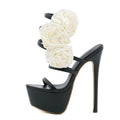 Rose Flowers Ankle Strap Sandals Women Platform Pumps High Heels