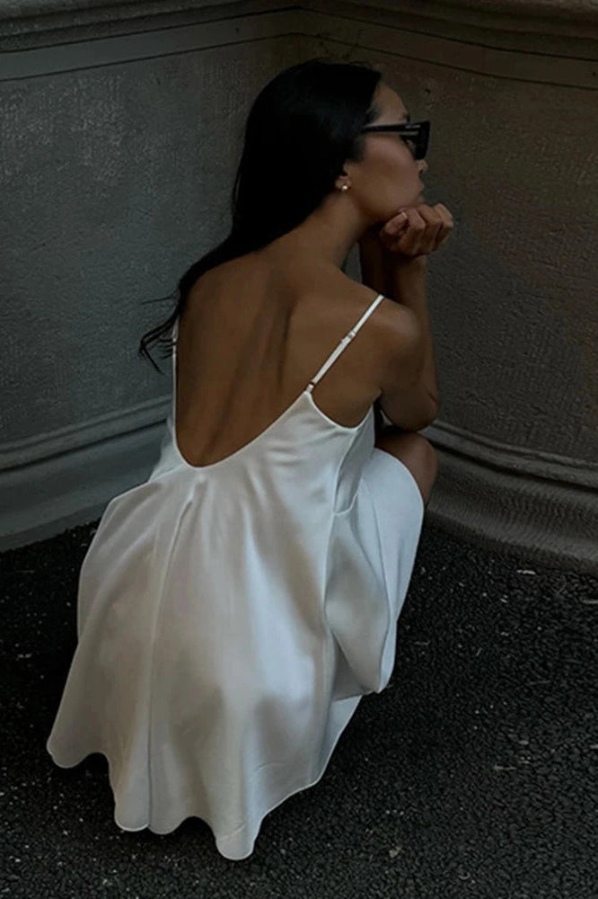 Deep V-Neck Backless Lace Mini Dress with Spaghetti Straps