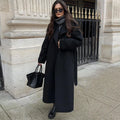 Casual Lapel Long Coats With Belt Women Lace Up Double Breasted Full Sleeve Overcoat Autumn Winter New Lady Streetwear