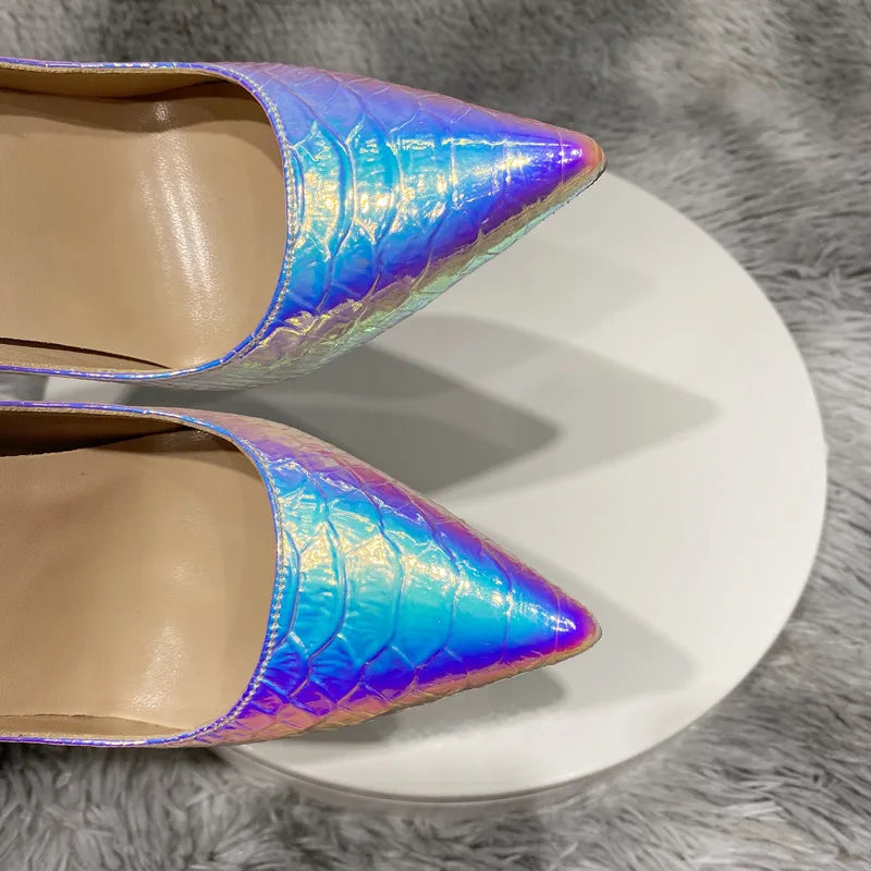Silver Crocodile Effect Women Sexy Pointy Toe High Heel Party Dress Shoes