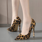 Leopard Print Pointed Peep Toe Stripper Heels for Women