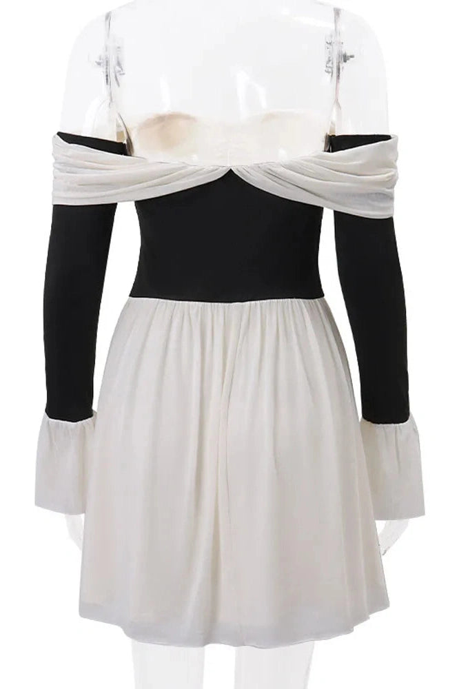 Strapless Mini Dress with Long Sleeves and High Waist