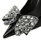 Women's Stiletto Pumps with Bowknot Design and Rhinestone Detail