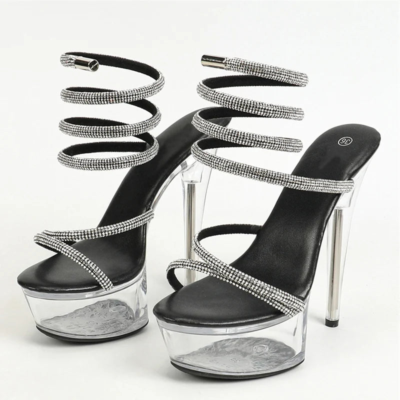 Rhinestone Ankle Snake Twine Platform Sandals for Women