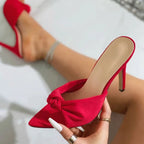 Summer Design Sexy Pleated Pointed Toe Women Slippers with Thin High Heels
