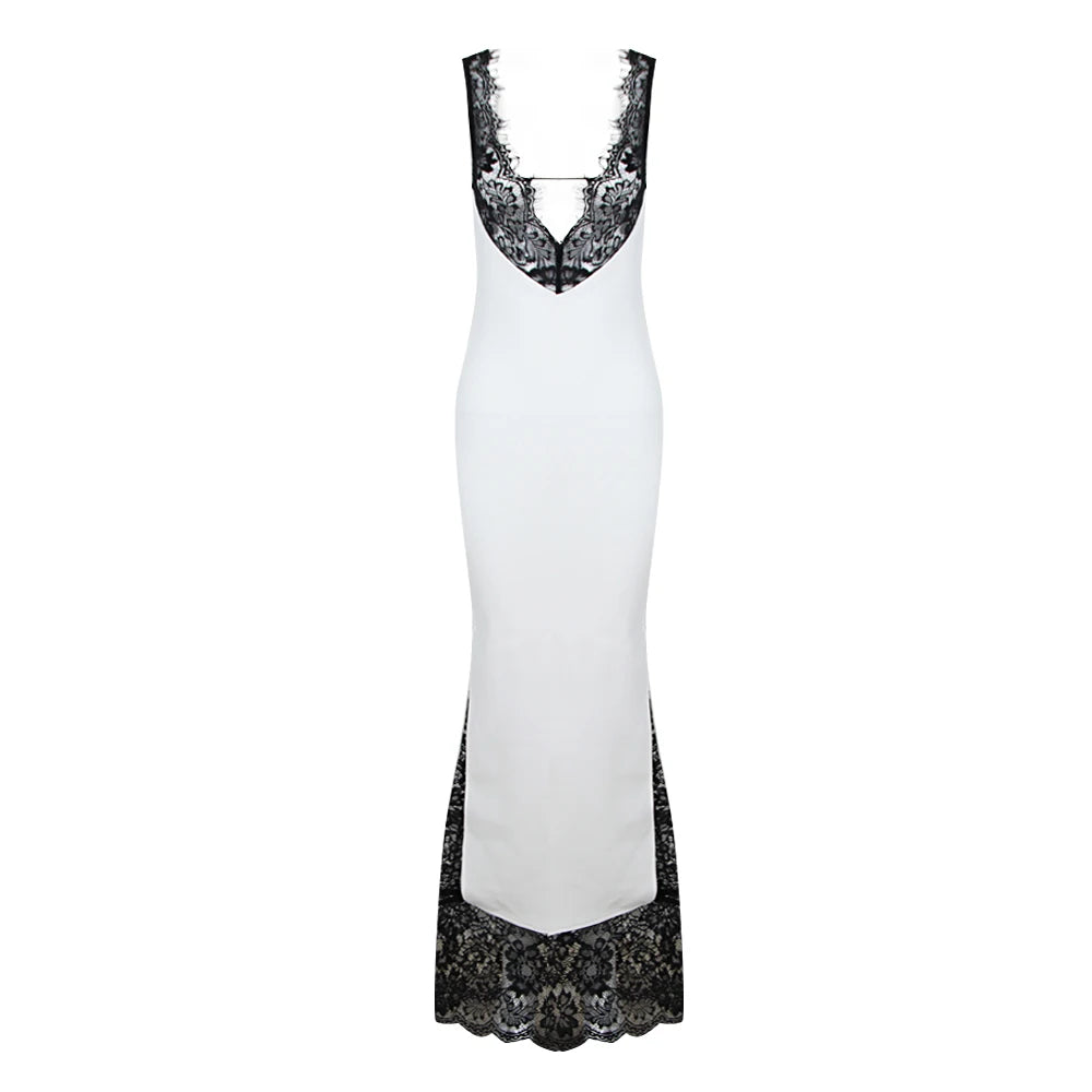 Kira Bandage V Neck Gown Dress with Lace Details