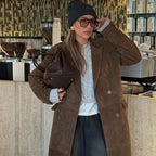 Casual Solid Long Women Streetwear Long Sleeve Turn-down Collar Double Breasted Female Coat 2025 Autumn Fashion Lady Jacket New