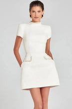 Slim Fit Short Sleeve O Neck Patchwork Mini Dress