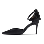 Satin Buckle Strap Bow Hollow Sandals with Stiletto Heel for Women