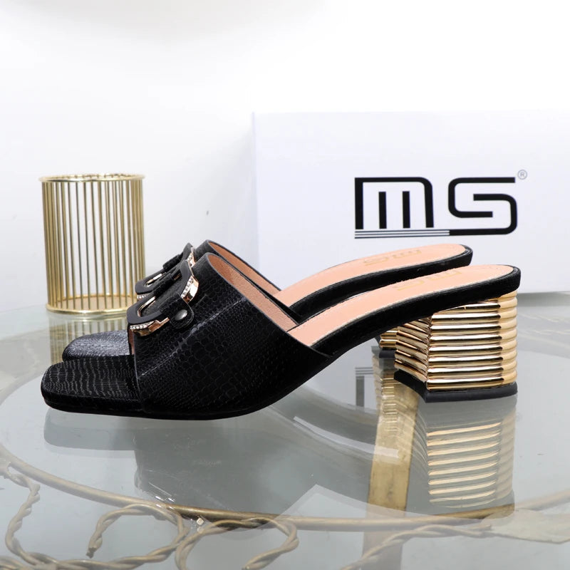 Women's high-heeled summer sandals with square buckle in new plus size
