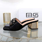 Women's high-heeled summer sandals with square buckle in new plus size
